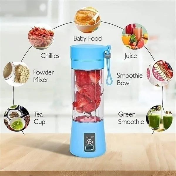 Rechargeable Portable Mini Juicer Blender 6 Blades, 380ml USB Smoothie Maker Cup