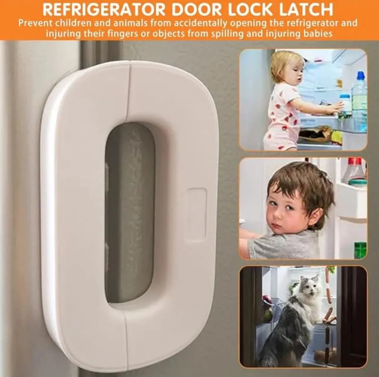 Child Safety Refrigerator Door Lock No-Drill Latch for Kids & Pets Protection