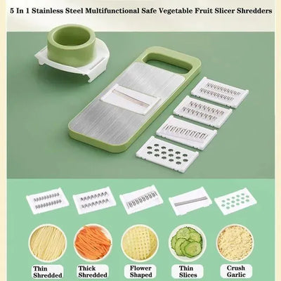 5-in-1 Vegetable Slicer & Grater Adjustable Mandoline Cutter with 5 Blades