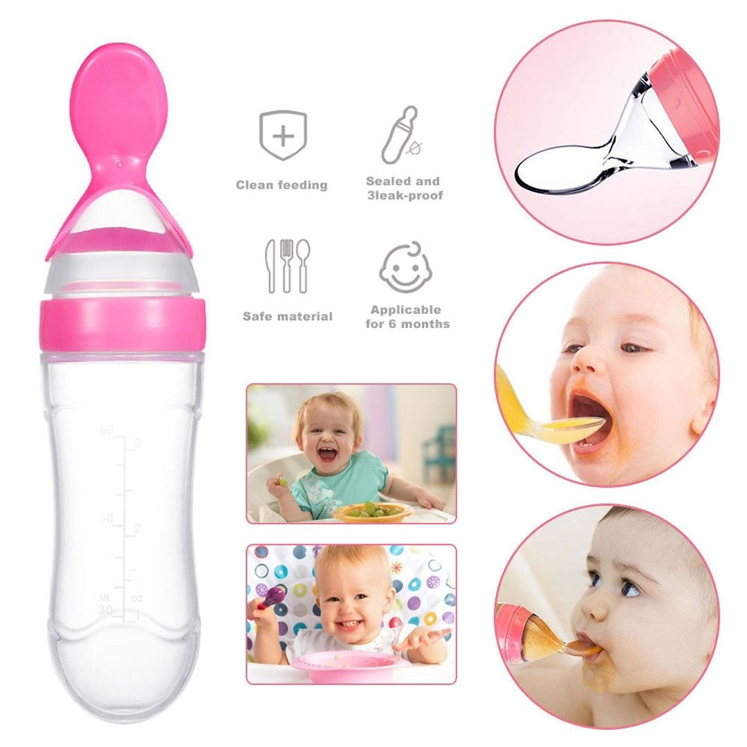 90ml Feeder With Spoon Soft Silicone Baby Feeding Bottle & Spoon Dispenser