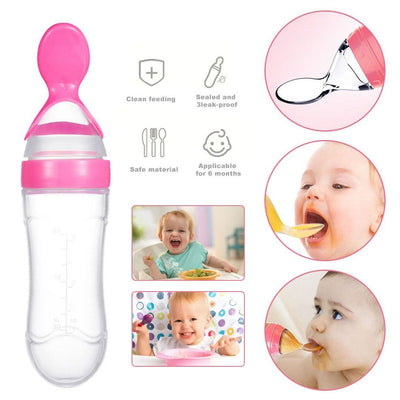 90ml Feeder With Spoon Soft Silicone Baby Feeding Bottle & Spoon Dispenser