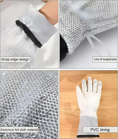 Multipurpose Wire Dishwashing Gloves Non Scratch Steel Cleaning Glove (1 Pc, Silver)