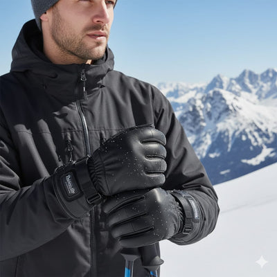 Men’s Genuine Sheep Leather Winter Gloves Warm Lined Motorcycle Riding Gloves (Black)