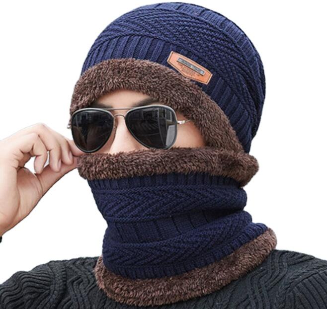 Winter Wool Cap & Neck Warmer Set Beanie, Scarf & Fleece Mask for Men & Women