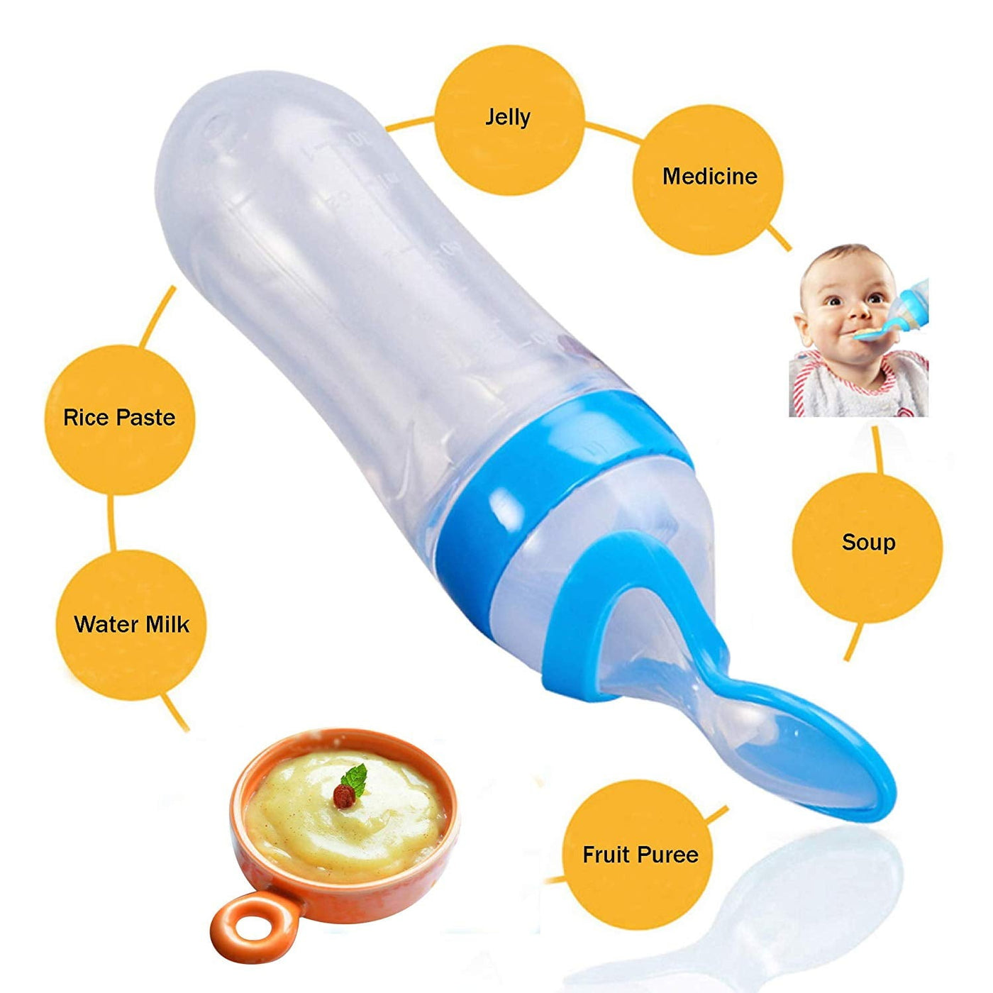 90ml Feeder With Spoon Soft Silicone Baby Feeding Bottle & Spoon Dispenser