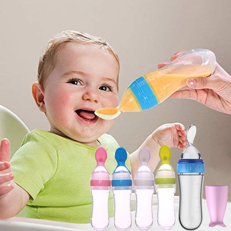 90ml Feeder With Spoon Soft Silicone Baby Feeding Bottle & Spoon Dispenser