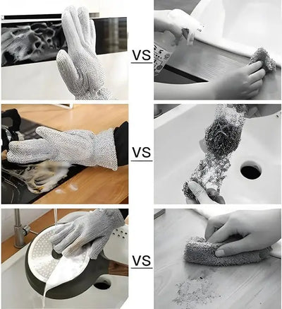 Multipurpose Wire Dishwashing Gloves Non Scratch Steel Cleaning Glove (1 Pc, Silver)