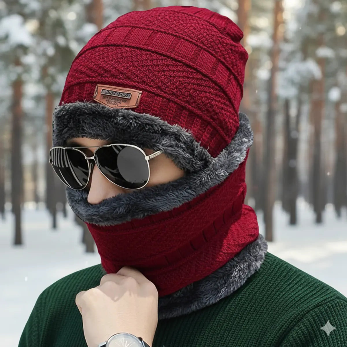 Winter Wool Cap & Neck Warmer Set Beanie, Scarf & Fleece Mask for Men & Women