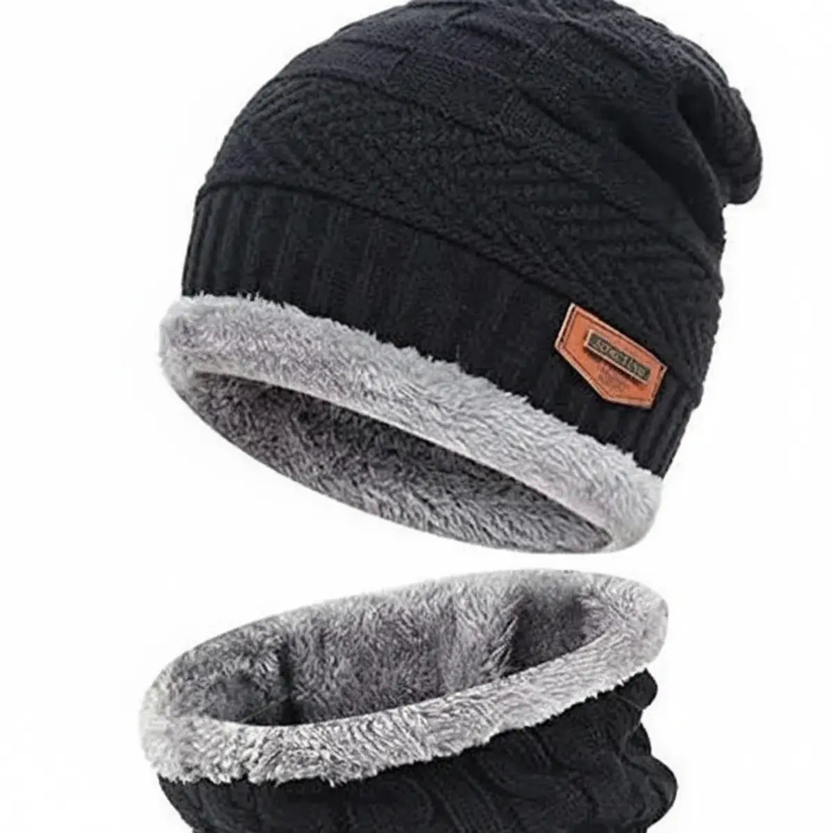 Winter Wool Cap & Neck Warmer Set Beanie, Scarf & Fleece Mask for Men & Women